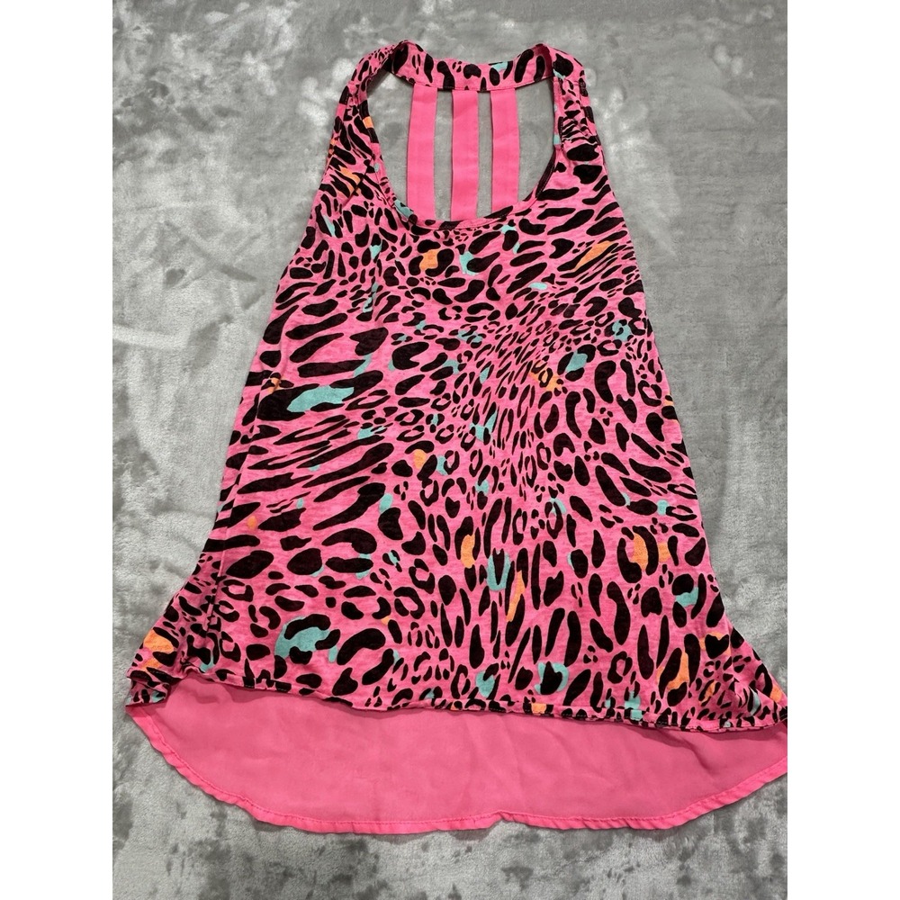 No Boundaries Scoop Neck Tank Top Women's Size Large 11/13 Pink Leopard EUC